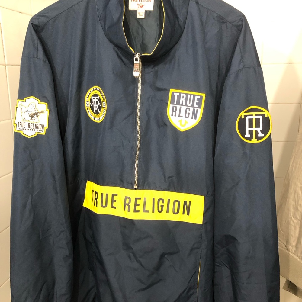 True Religion limited edition Men's Navy colorblock windbreaker Jacket 3xl